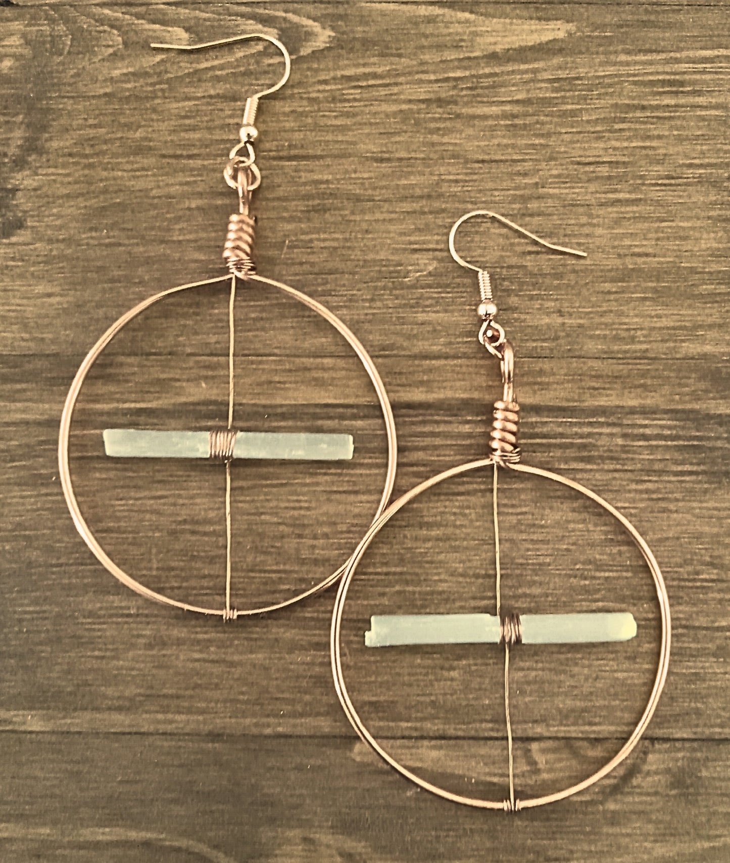 Selenite and Copper hoop earrings