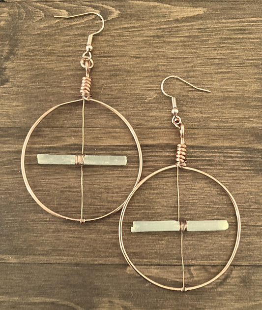 Selenite and Copper hoop earrings