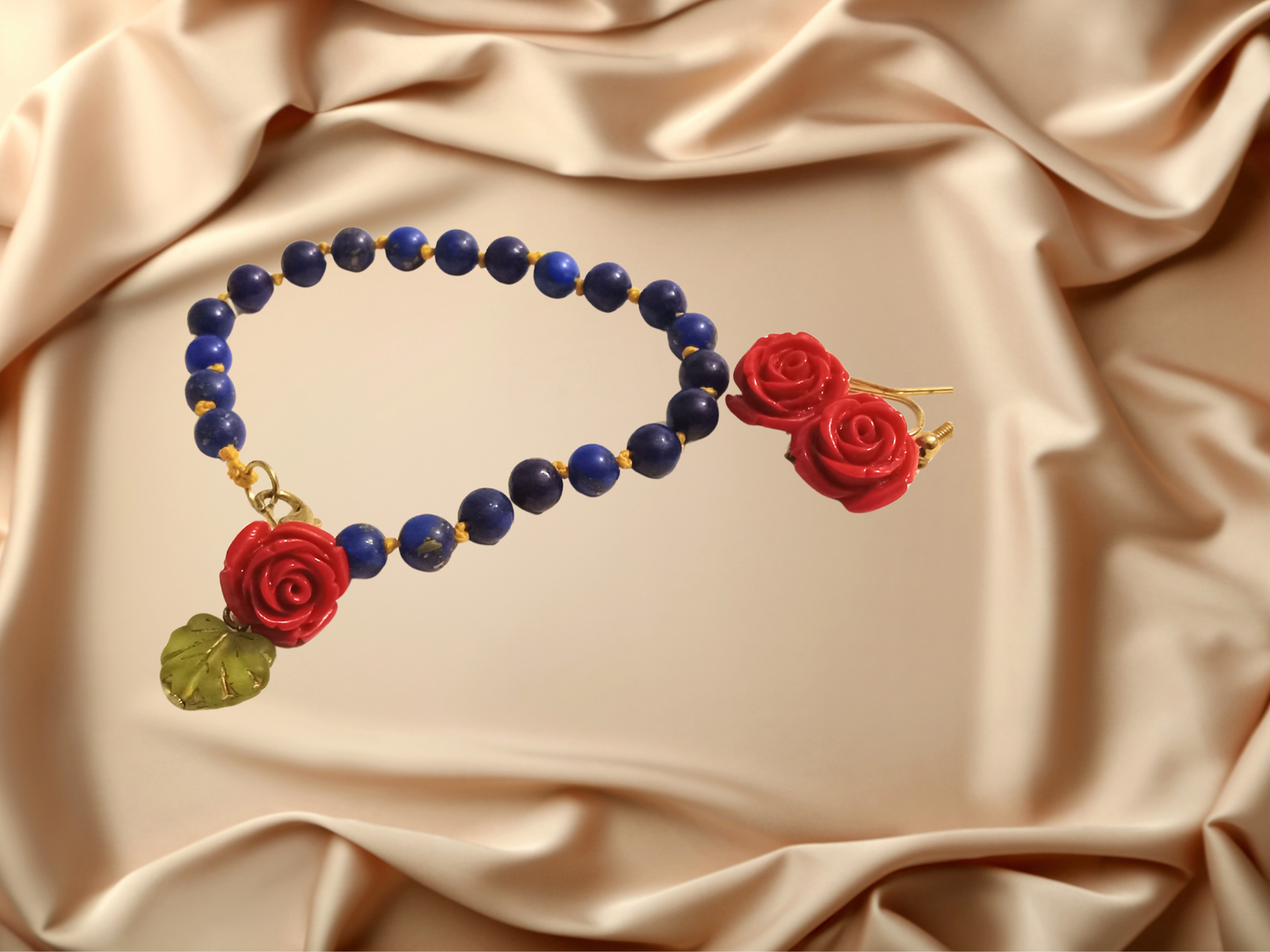 Dangle rose earrings and bracelet set