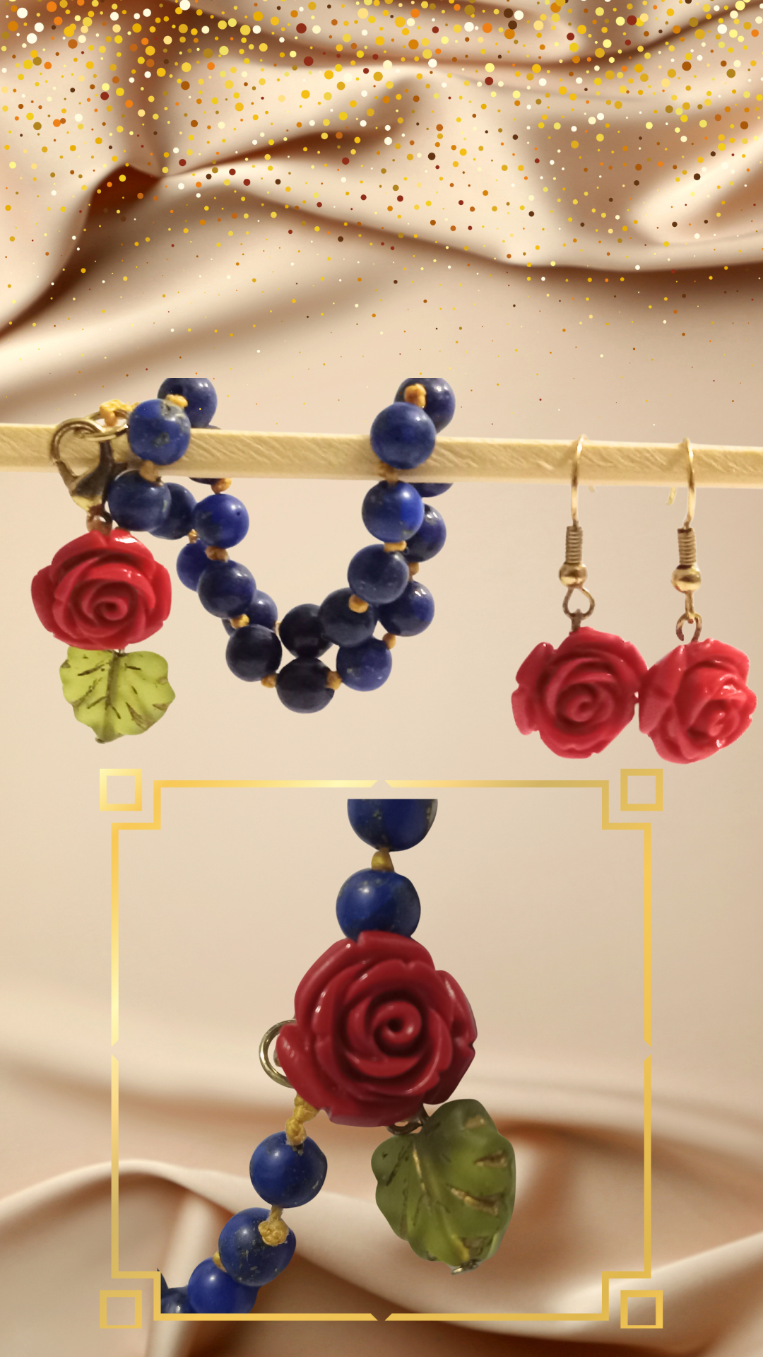 Dangle rose earrings and bracelet set
