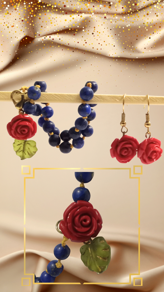 Dangle rose earrings and bracelet set